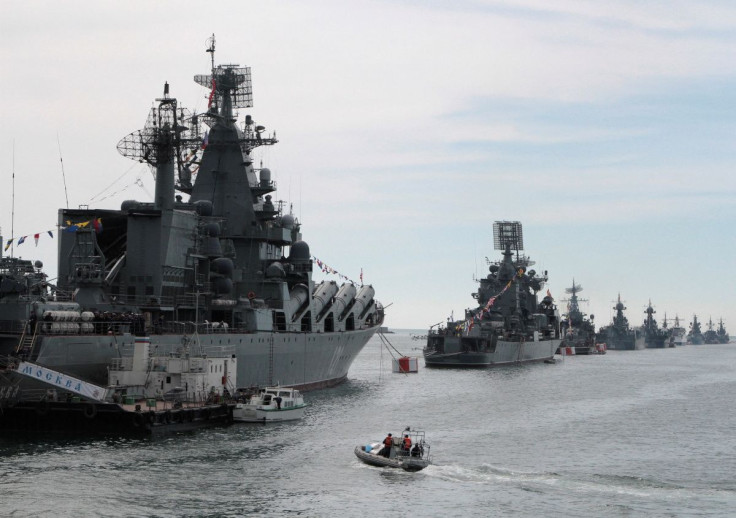 Russian Navy vessels are anchored in a bay of the Black Sea port of Sevastopol