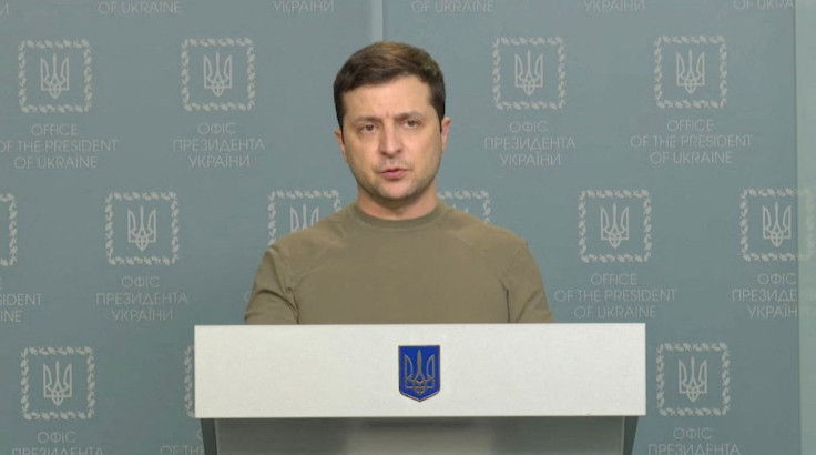 Ukrainian President Volodymyr Zelenskiy speaks at a news briefing in Kyiv , Ukraine, February 24, 2022. Ukrainian Presidential Press Service/Handout via REUTERS