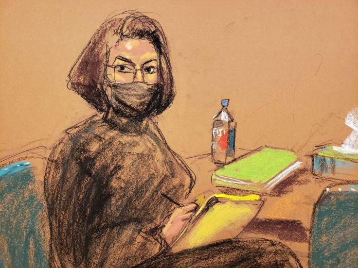 Ghislaine Maxwell turns to sketch court sketch artist Jane Rosenberg during the trial of Maxwell, the Jeffrey Epstein associate accused of sex trafficking, in a courtroom sketch in New York City, U.S., December 7, 2021. 