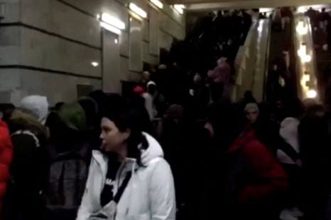 People gather at a metro station as they seek shelter from expected Russian air strikes in Kharkiv, Ukraine February 24, 2022 in this screen grab taken from a video. REUTERS TV/via REUTERS