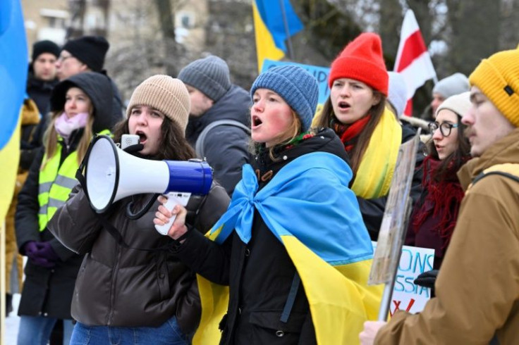 Around 150 demonstrated in Stockholm outside the Russian embassy, waving Ukrainian flags