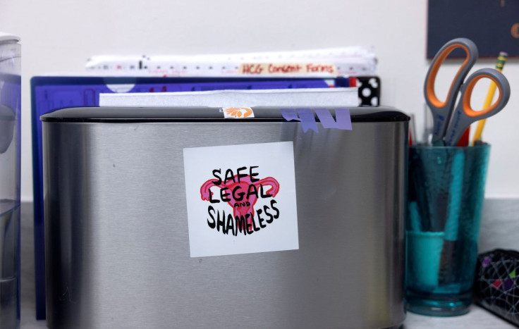 Pro-choice stickers adorn staff desks at Houston Women's Reproductive Services in Texas, U.S., October 1, 2021. 