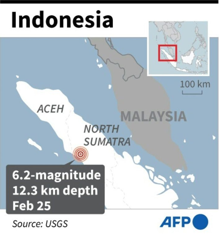 Map of Indonesia locating the epicentre of a 6.2-magnitude quake on Feb 25