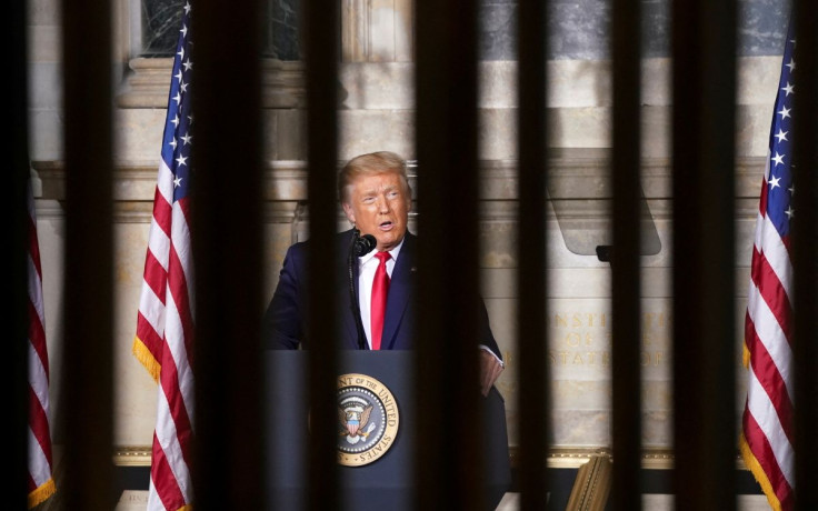 U.S President Donald Trump speaks at the White House Conference on American History in the Rotunda for the Charters of Freedom at the National Archives Museum in Washington, U.S., September 17, 2020. 