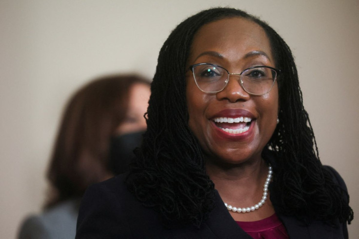 U.S. Appeals Court Judge Ketanji Brown Jackson smiles as she accepts U.S. President Joe Biden's nomination to be a U.S. Supreme Court Associate Justice and the first Black woman to serve on the court, at the White House in Washington, U.S., February 25, 2