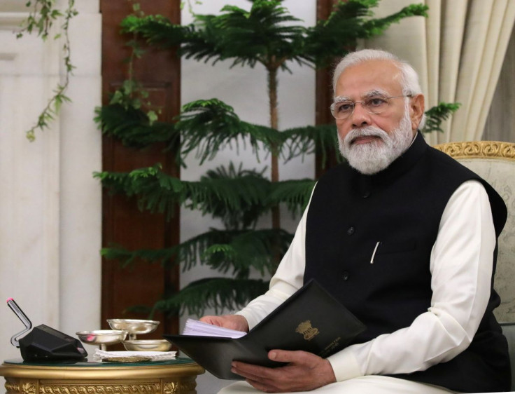 India's Prime Minister Narendra Modi attends a meeting with Russia's President Vladimir Putin in New Delhi, India, December 6, 2021. Sputnik/Mikhail Klimentyev/Kremlin via REUTERS 