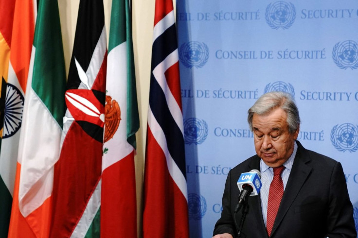 United Nations Secretary-General Antonio Guterres makes a statement as he speaks to the media at UN headquarters in the Manhattan borough of New York City, New York, U.S., February 24, 2022.  