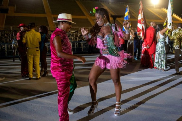Members of a carnival samba school perform in Rio de Janeiro on February 24, 2022