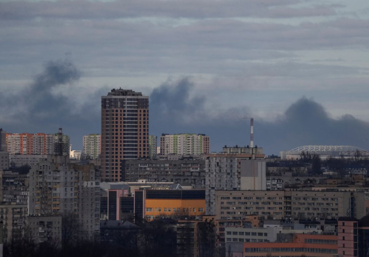 Smoke rises after shelling in Kyiv, Ukraine February 27, 2022. 