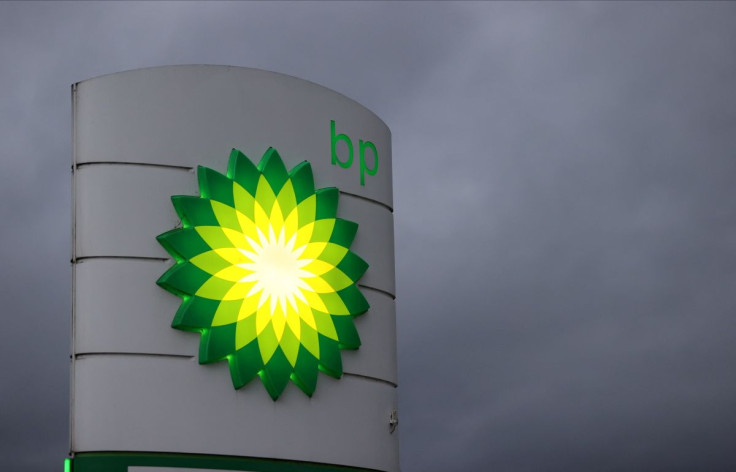 An illuminated BP logo is seen at a petrol station in Gateshead, Britain September 23, 2021.