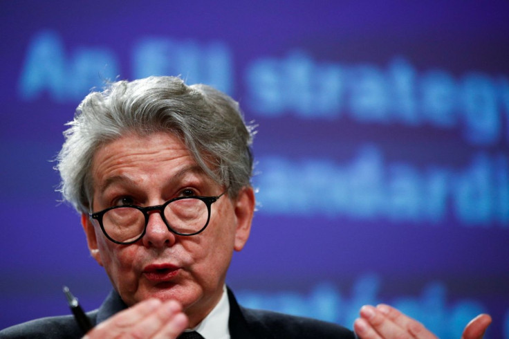 European Commissioner in Charge of Internal Market Thierry Breton speaks during a news conference on the European Standardisation Strategy in Brussels, Belgium, 02 February 2022.Â 