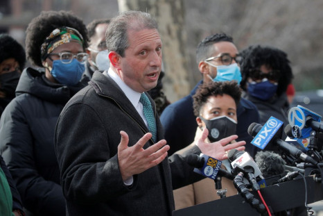 New York City Comptroller Brad Lander speaks during a "Defend Democracy" rally, taking place on the first anniversary of the January 6, 2021 attack on the U.S. Capitol, in Brooklyn, New York, U.S., January 6, 2022.  