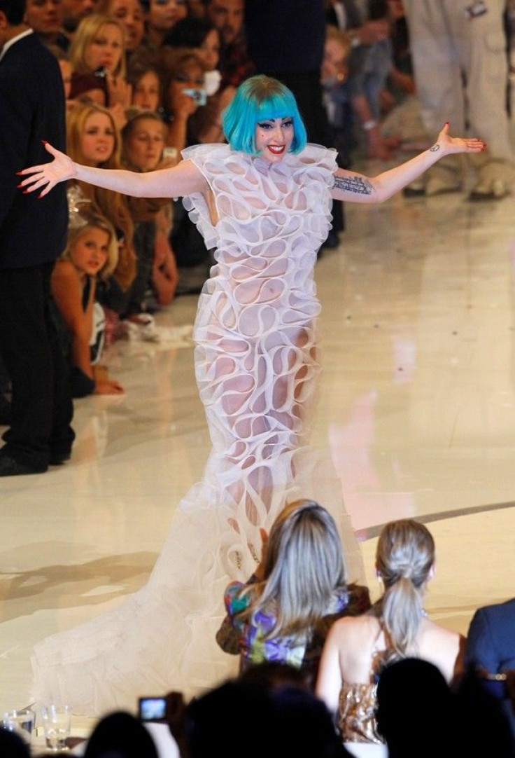 US singer Lady Gaga gestures on the runway of the TV show &#039;Germany&#039;s next top model&#039; in Cologne