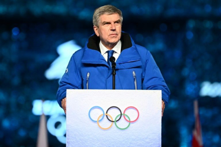 IOC president Thomas Bach gives a speech during the Beijing Winter Olympics