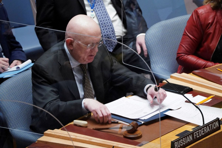 Russia's Ambassador to the United Nations Vassily Nebenzia sits at the U.N. Headquarters as the United Nations Security Council assembles to vote for a rare emergency special session of the 193-member U.N. General Assembly on Russia's invasion of Ukraine,
