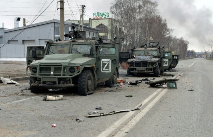 Russian GAZ Tigr infantry mobility vehicles destroyed during fighting in Kharkiv, Ukraine