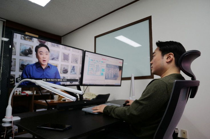 Lee Jae-hong, 39, who owns the YouTube channel "The Blade of Knowledge", works at his office in Ilsan, South Korea, February 17, 2022.