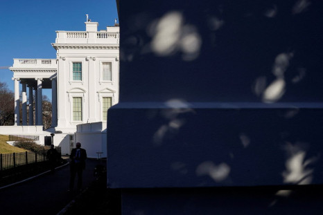 The White House is seen as U.S. President Joe Biden meets with his national security team and European leaders about the ongoing situation in Ukraine, in Washington, U.S., February 21, 2022. 