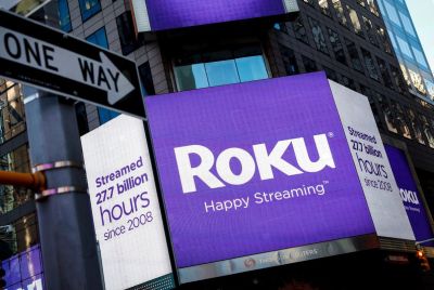 A video sign displays the logo for Roku Inc, a Fox-backed video streaming firm, in Times Square after the company's IPO at the Nasdaq Market in New York, U.S., September 28, 2017.