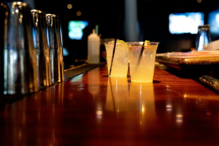 Kyiv Mule drinks, traditionally called a Moscow Mule, stand ready at Caddies bar and grill in Bethesda, Maryland, on February 28, 2022