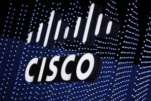 The logo of networking gear maker Cisco Systems Inc is seen during GSMA's 2022 Mobile World Congress (MWC) in Barcelona, Spain February 28, 2022. 