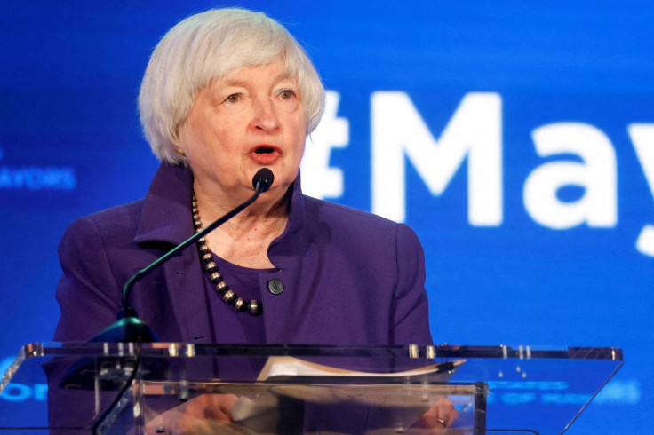 U.S. Treasury Secretary Janet Yellen addresses the U.S. Conference of Mayors winter meeting in Washington, U.S. January 19, 2022.