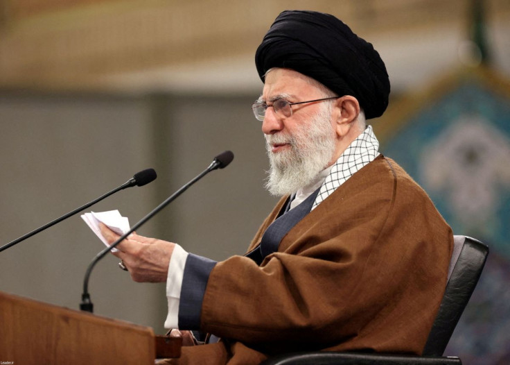 Iranian Supreme Leader Ayatollah Ali Khamenei speaks during a meeting via video conference with people from East Azarbaijan in Tehran, Iran, February 17, 2022. Office of the Iranian Supreme Leader/WANA (West Asia News Agency)/Handout via REUTERS 