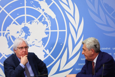 Martin Griffiths, Under-Secretary-General for Humanitarian Affairs and Emergency Relief Coordinator and Filippo Grandi, UN High Commissioner for Refugees hold a briefing for the launch of the humanitarian appeals in support of the people of Ukraine at the