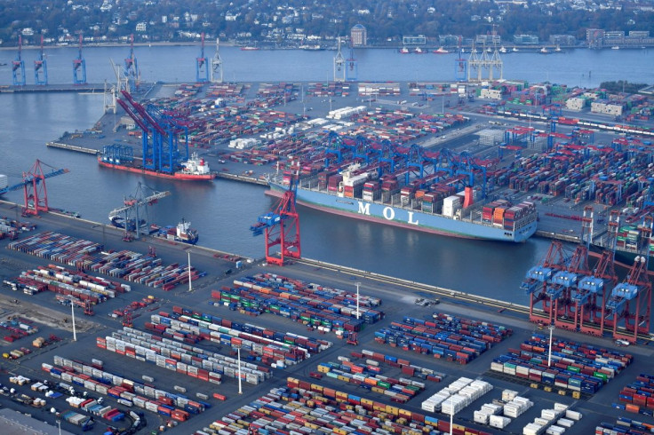 Aerial view of a container terminal in the port of Hamburg, Germany November 14, 2019.