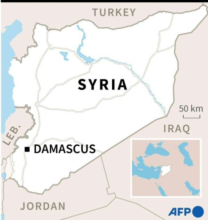 Map locating Damascus in Syria, where a deadly fire ripped through a shopping centre