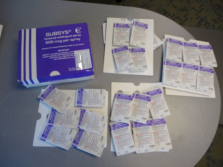 A box of the Fentanyl-based drug Subsys, made by Insys Therapeutics Inc, is seen in an undated photograph provided by the U.S. Attorney's Office for the Southern District of Alabama.   U.S. Attorney's Office for the Southern District of Alabama/Handout vi