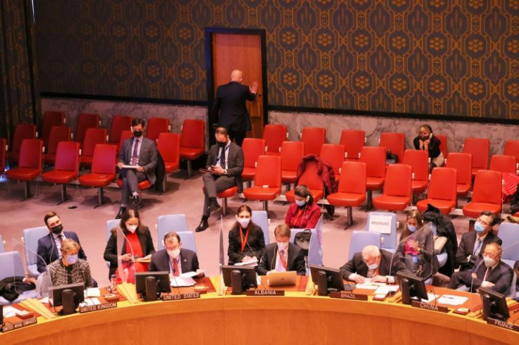 Russia's ambassador to the UN, Vassily Nebenzia, briefly exits a Security Council meeting that was addressing Russia's invasion of Ukraine at the United Nations headquarters on February 28, 2022 in New York City