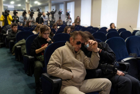 Actor and director Sean Penn attends a press briefing at the Presidential Office in Kyiv, Ukraine February 24, 2022. Ukrainian Presidential Press Service/Handout via 