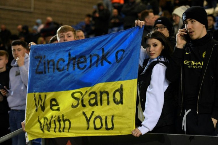 Fans showed support to Ukrainian international Oleksandr Zinchenko, who captained Manchester City against Peterborough
