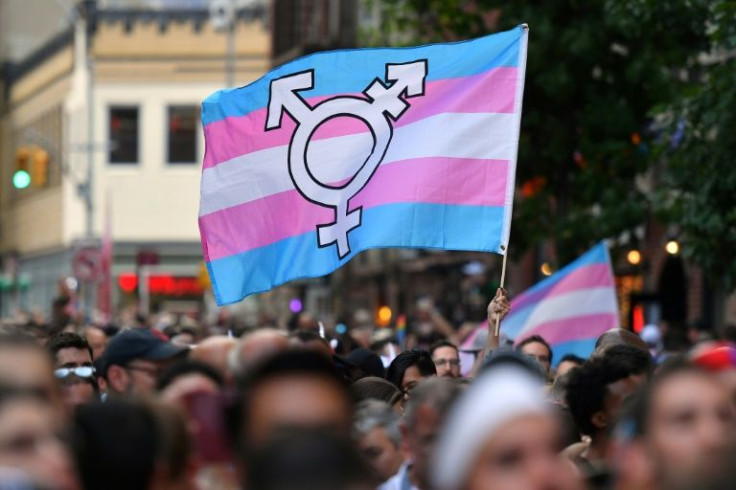 A transgender flag at a demonstration in New York on June 28 2019