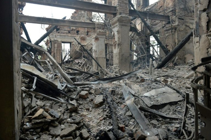 The ruins of a school destroyed near Kharkiv