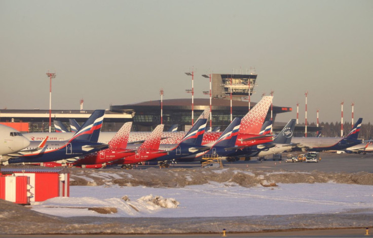 Passenger planes owned by Russia's airlines, including Aeroflot and Rossiya, are parked at Sheremetyevo International Airport in Moscow, Russia March 1, 2022.