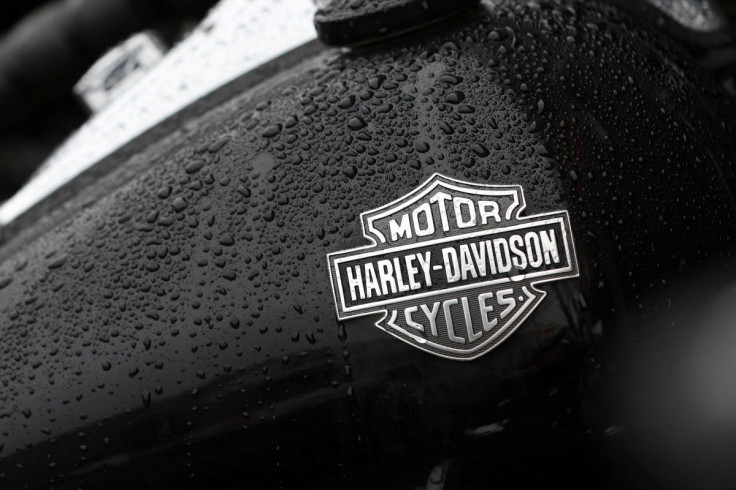 The logo of Harley-Davidson is seen on a motorcycle at a dealership in Queens, New York City, U.S., February 7, 2022.