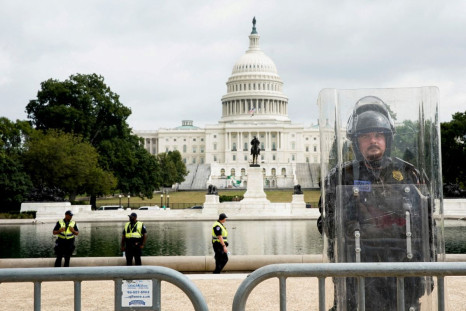 A riot police officer stands guard during a rally in support of defendants being prosecuted in the January 6 attack on the Capitol, in Washington, U.S., September 18, 2021. 