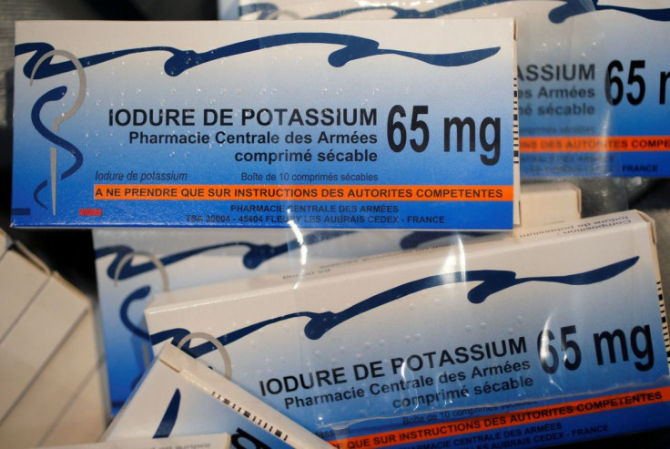 Iodine pills are seen in a classroom in Fessenheim during a nuclear accident drill near France's oldest nuclear power station, June 12, 2018.