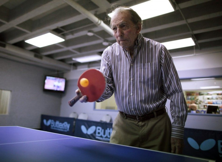 A man plays ping pong at a program for people with Alzheimer&#039;s and dementia in Los Angeles