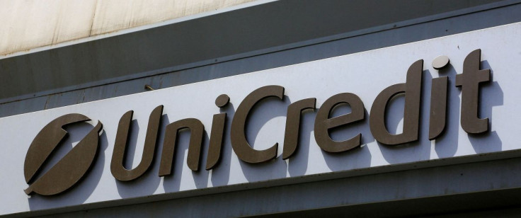 A UniCredit logo is sen in downtown Rome, May 10, 2016.