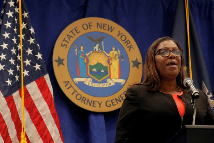 New York State Attorney General, Letitia James, speaks during a news conference, to announce a suit to dissolve the National Rifle Association, In New York, U.S., August 6, 2020. 