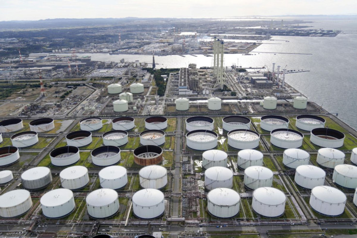 An aerial view shows an oil factory of Idemitsu Kosan Co. in Ichihara, east of Tokyo, Japan November 12, 2021, in this photo taken by Kyodo.  Kyodo/via REUTERS 