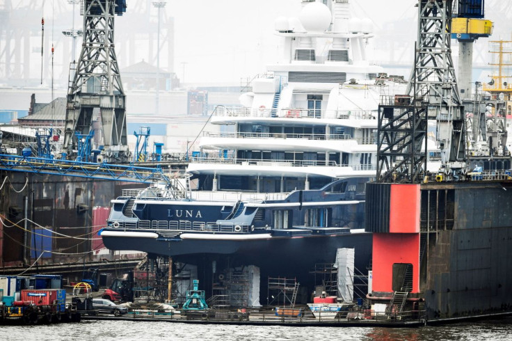 The 115 metre superyacht Luna lies in the Blohm & Voss dock in the harbour in Hamburg, Germany, March 3, 2022. 