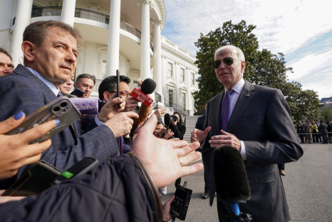 U.S. President Joe Biden speaks to reporters upon his departure from the White House on Ash Wednesday, in Washington, D.C., U.S., March 2, 2022. 