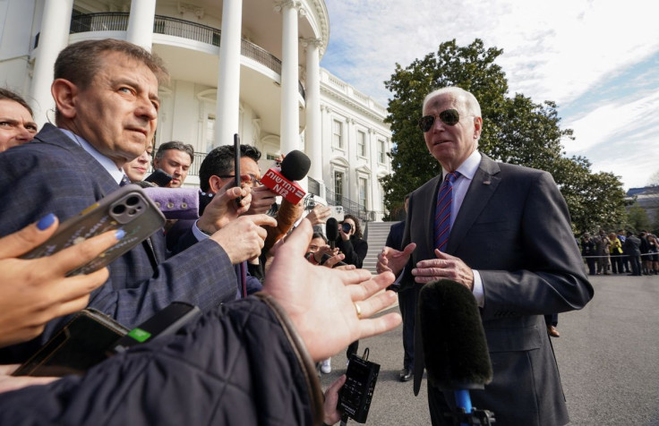 U.S. President Joe Biden speaks to reporters upon his departure from the White House on Ash Wednesday, in Washington, D.C., U.S., March 2, 2022. 