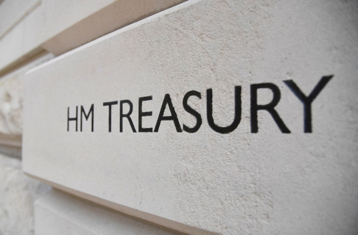 A sign is seen engraved on the Treasury building in London, Britain, March 1, 2021.