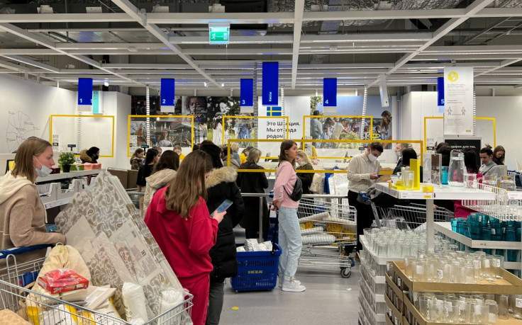 Customers queue in IKEA store, in Moscow, Russia, March 3, 2022. 