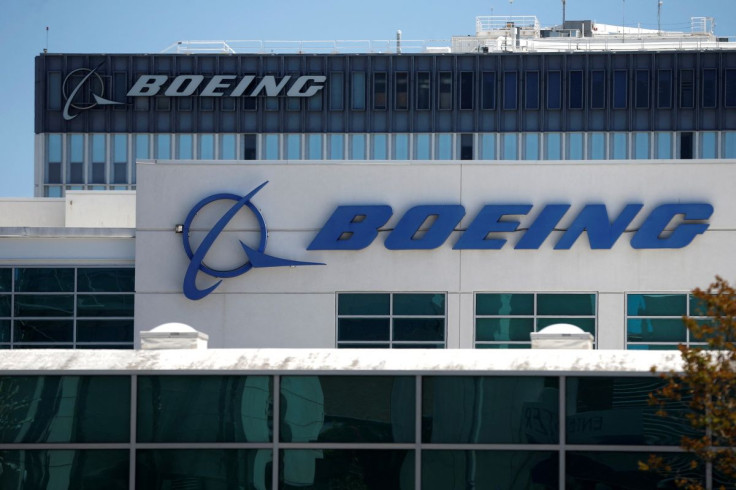The logo of Dow Jones Industrial Average stock market index listed company Boeing (BA) is seen in Los Angeles, California, United States, April 22, 2016.